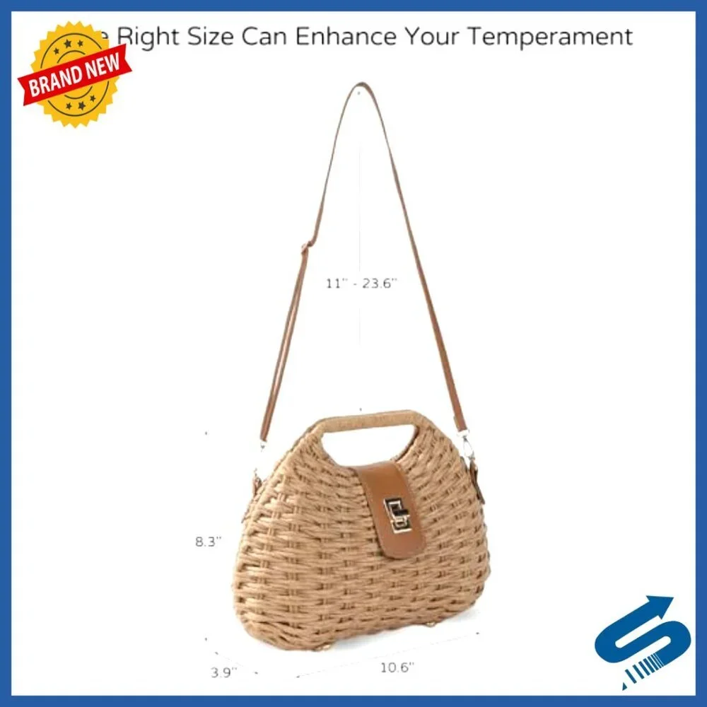 Boho Straw Crossbody Bag Adjustable Strap Handwoven Summer Beach Purse